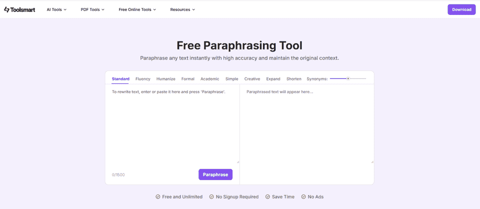 Toolsmart Free Paraphrasing Tool_screenshot