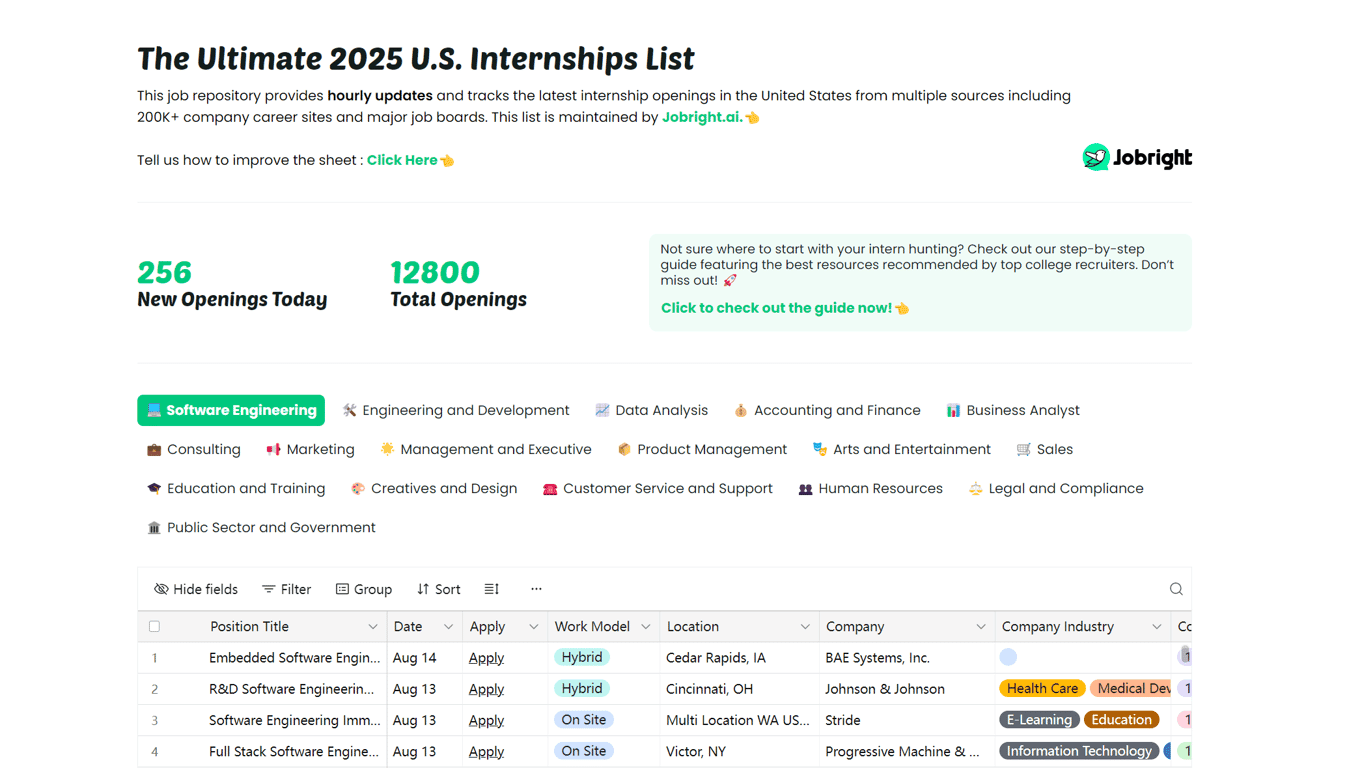 Top U.S. Internship List screenshot