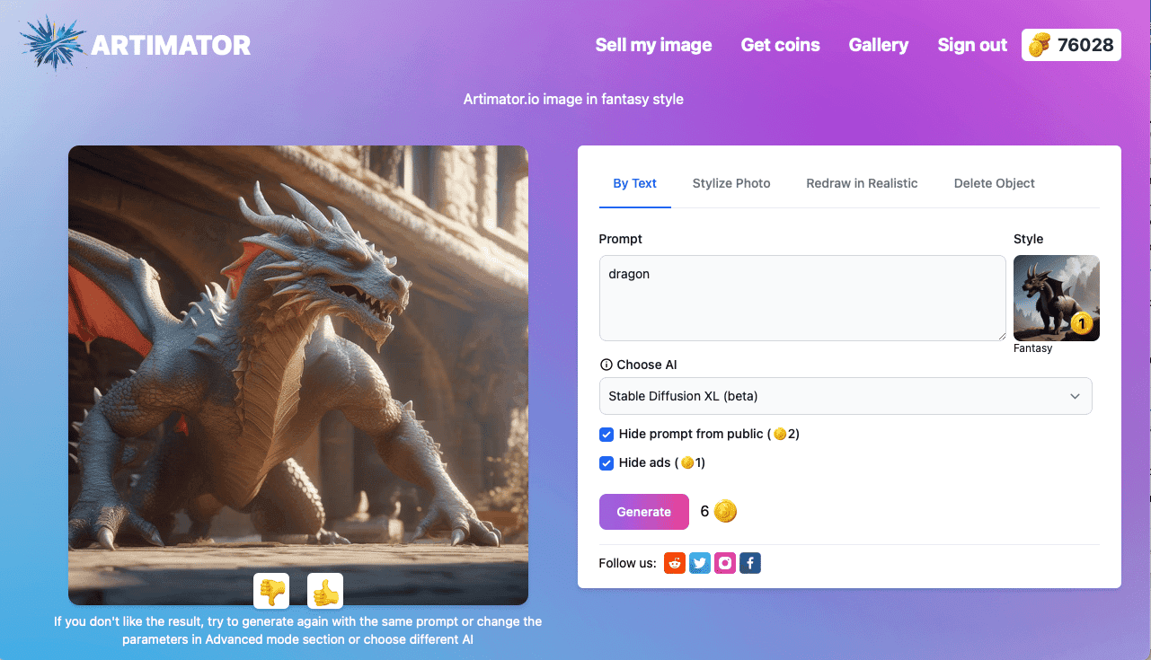 Artimator screenshot