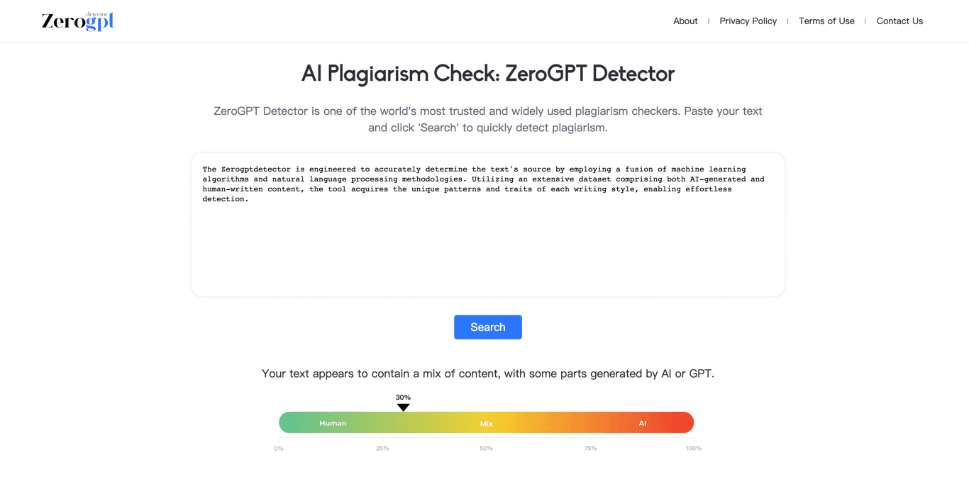 ZeroGPT Detector screenshot