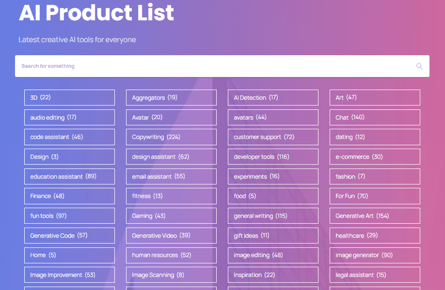 AI Products List screenshot