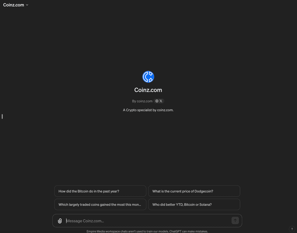 Coinz.com ChatGPT screenshot