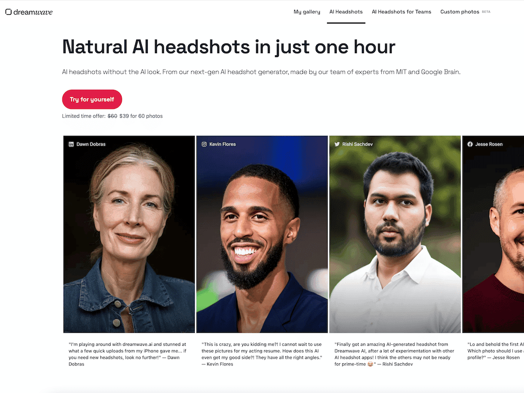 Dreamwave AI Headshots screenshot