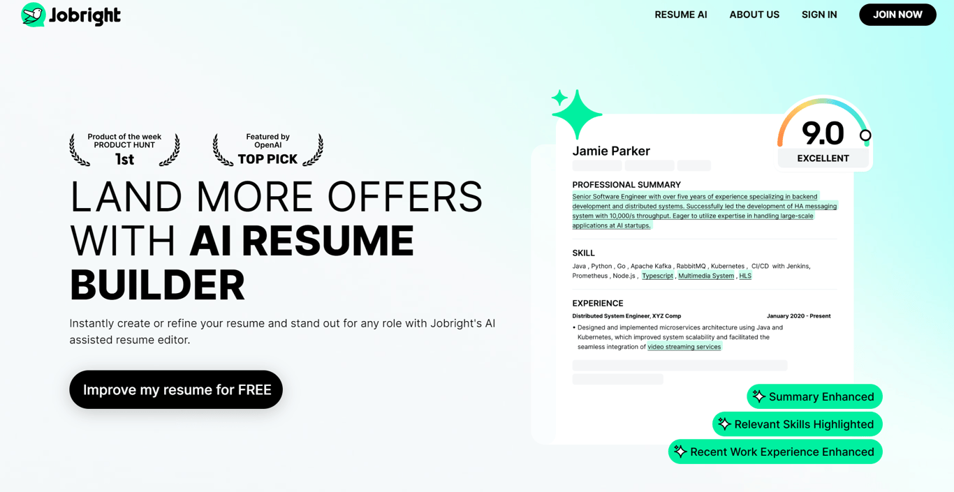 Jobright AI Resume Builder screenshot