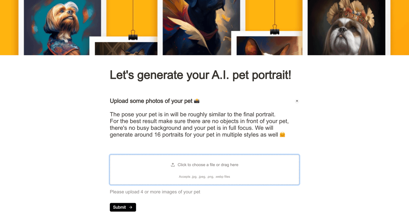 Free AI Pet Portrait Generator – Camlist screenshot