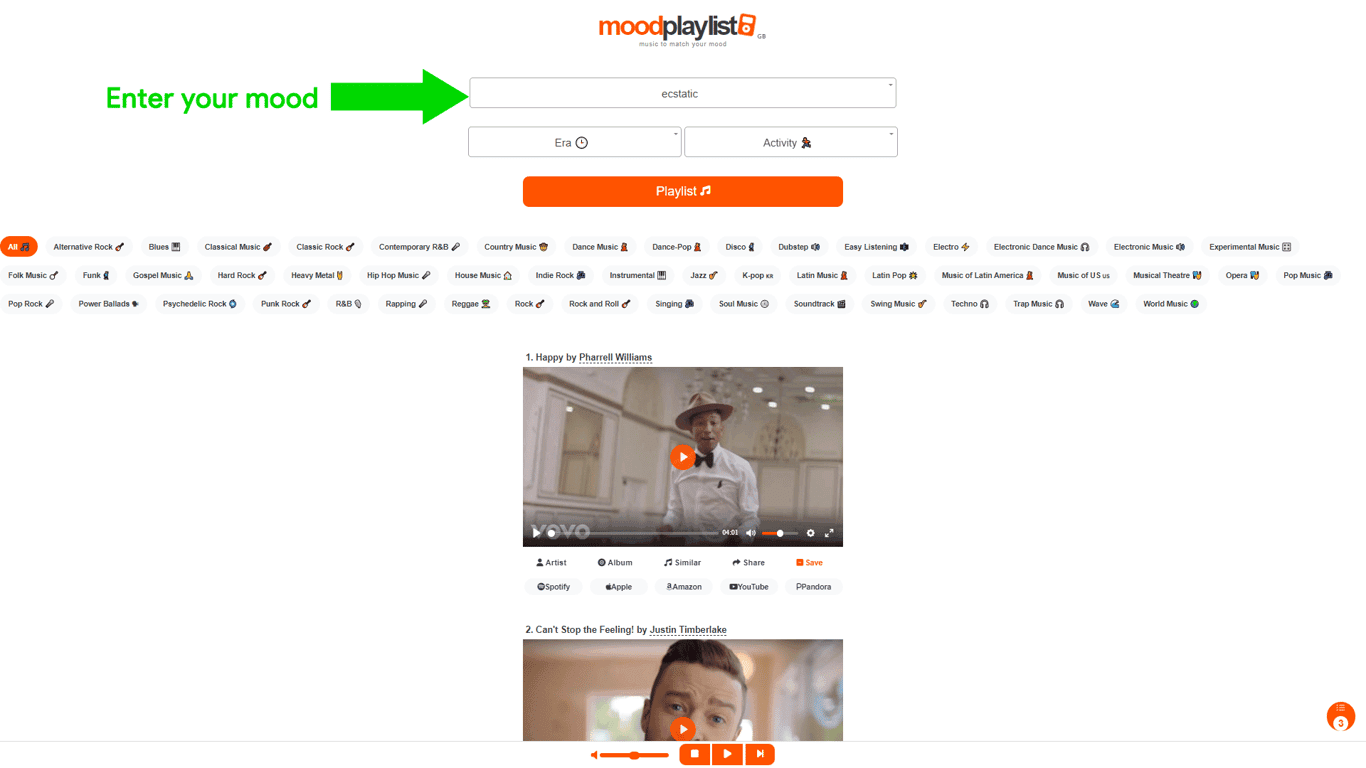 Moodplaylist.com screenshot